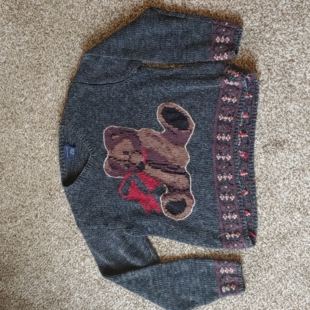 VTG Eagle's Eye Sweater Knit Teddy Bear V-Neck Women's Size L